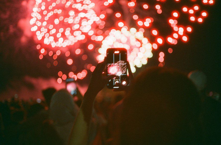 fireworks on a phone screen