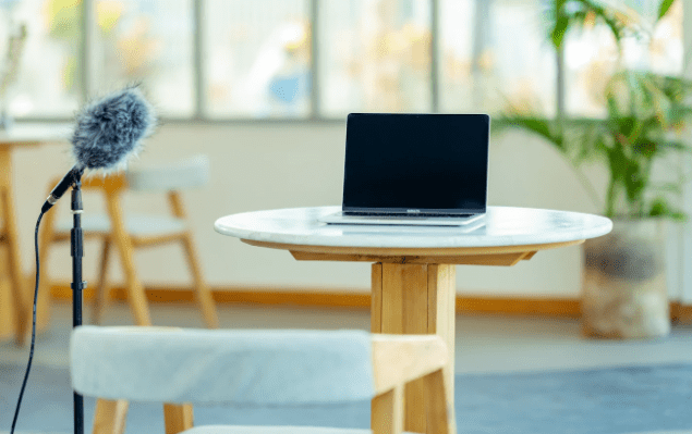 a podcasting setup on the table