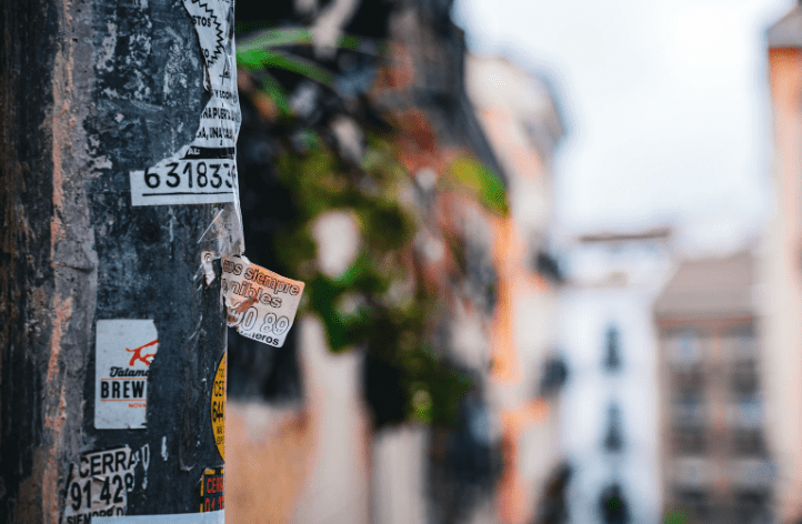 ads and flyers on a post