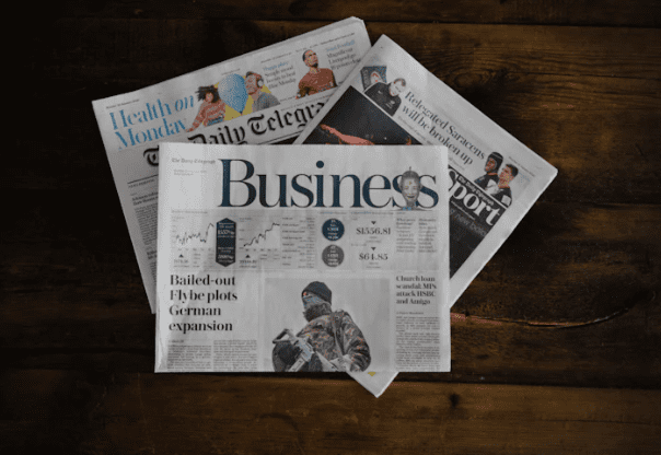 newspapers on a table