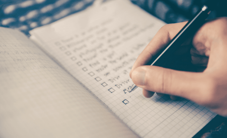 a checklist on a notebook
