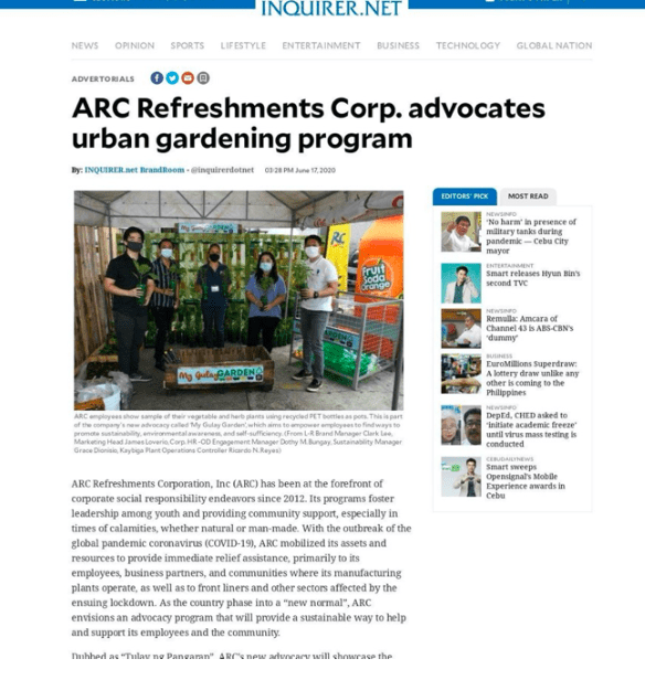 Inquirer.net pickup for ARC